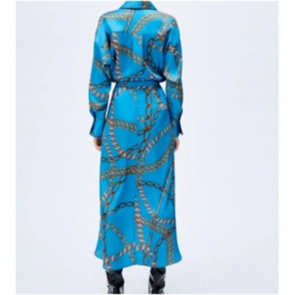 Zara Blogger Favorite Chain Print Satin Pareo Wrap Midi Skirt XL - Picture 2 of 6